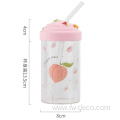 490ml drinking glass cup with glass straw
